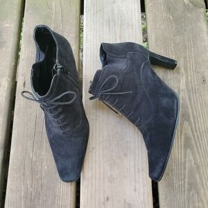 Vintage 90s y2k Black Leather Square Toe‎ Chunky Lace-up Lolita Granny Booties 9